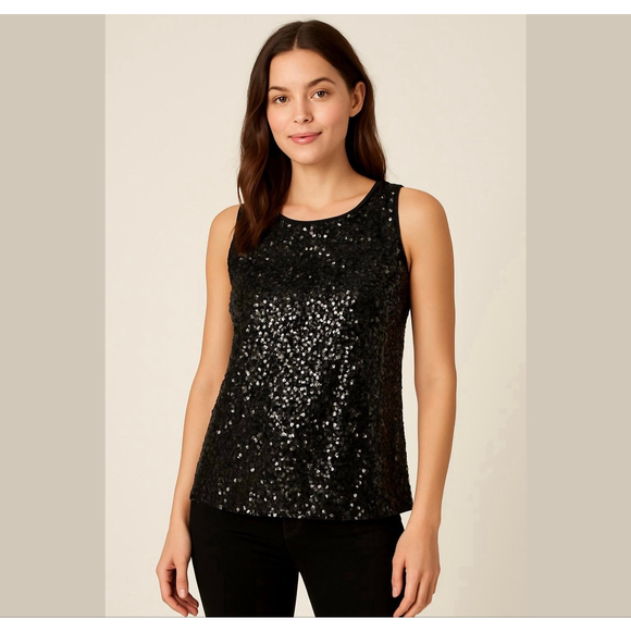 Loft sequins mixed media tank top black sz S - Picture 1 of 9